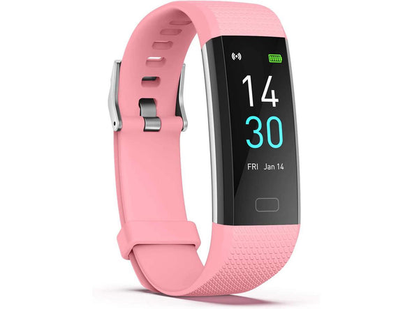 Fitness Tracker Sports Wristband, 15-day battery life fitness watch, with heart rate monitor, waterproof activity tracker with pedometer and sleep monitor, calories, men and women's step tracking (Pink)