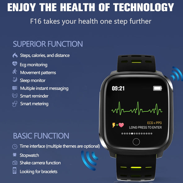 New F16 Smart Bracelet ECG+PPG Pedometer Alarm clock Smart Watch Men Heart Rate Blood Pressure Waterproof Smart Wristband/band